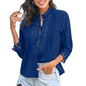 Last 1! NWT Lace Crochet Blue Top Shirt